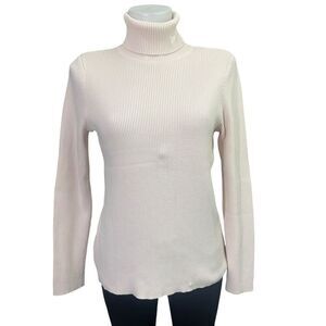 Ralph Lauren Pale Pink Ribbed Knit Turtle Neck Sweater‎ Vintage RL Logo Large
